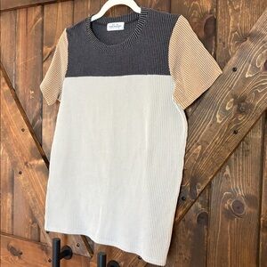 Tan and Black Ribbed Short Sleeve Top